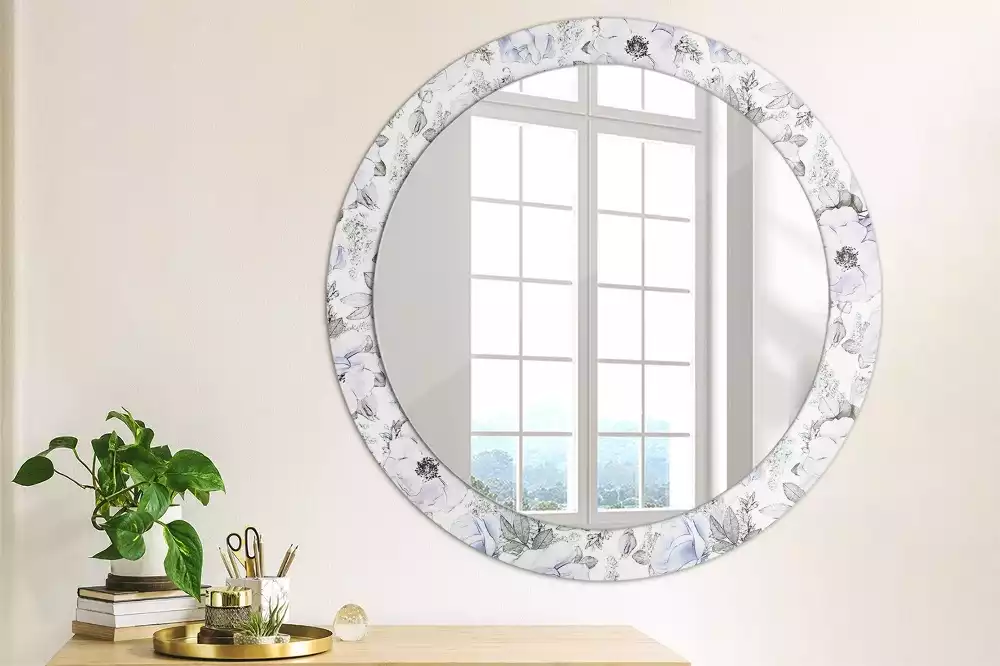 Miroir rond avec décoration Roses bleues
