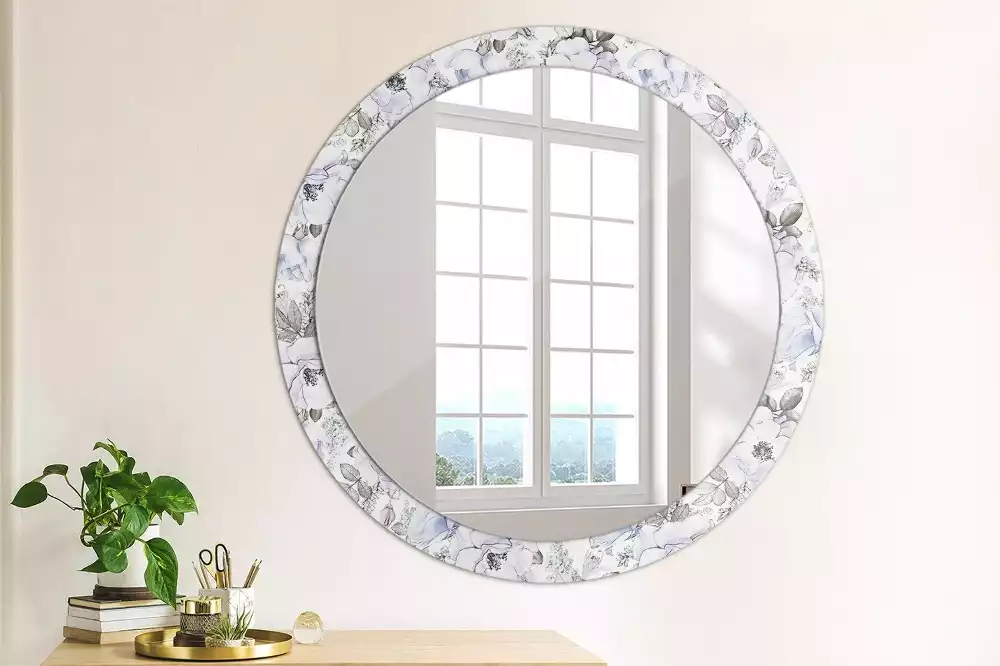 Miroir rond avec décoration Roses bleues