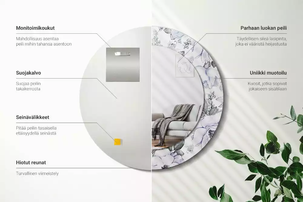 Miroir rond avec décoration Roses bleues