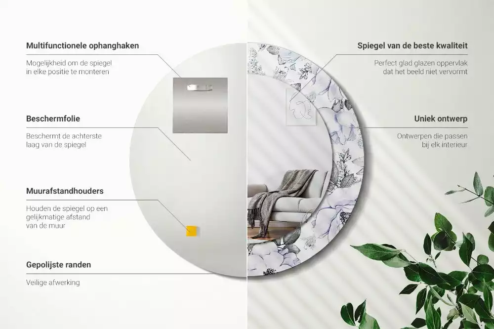 Miroir rond avec décoration Roses bleues