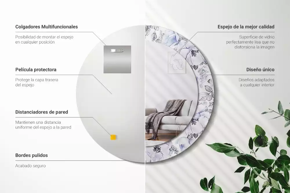 Miroir rond avec décoration Roses bleues