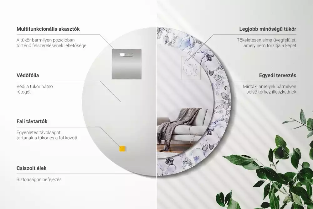 Miroir rond avec décoration Roses bleues