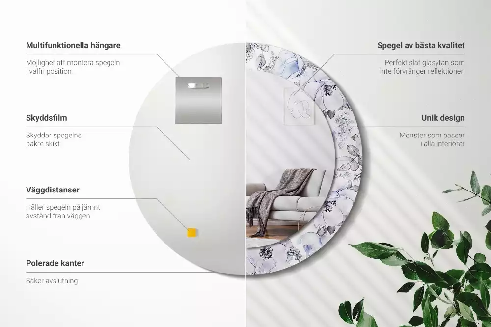 Miroir rond avec décoration Roses bleues