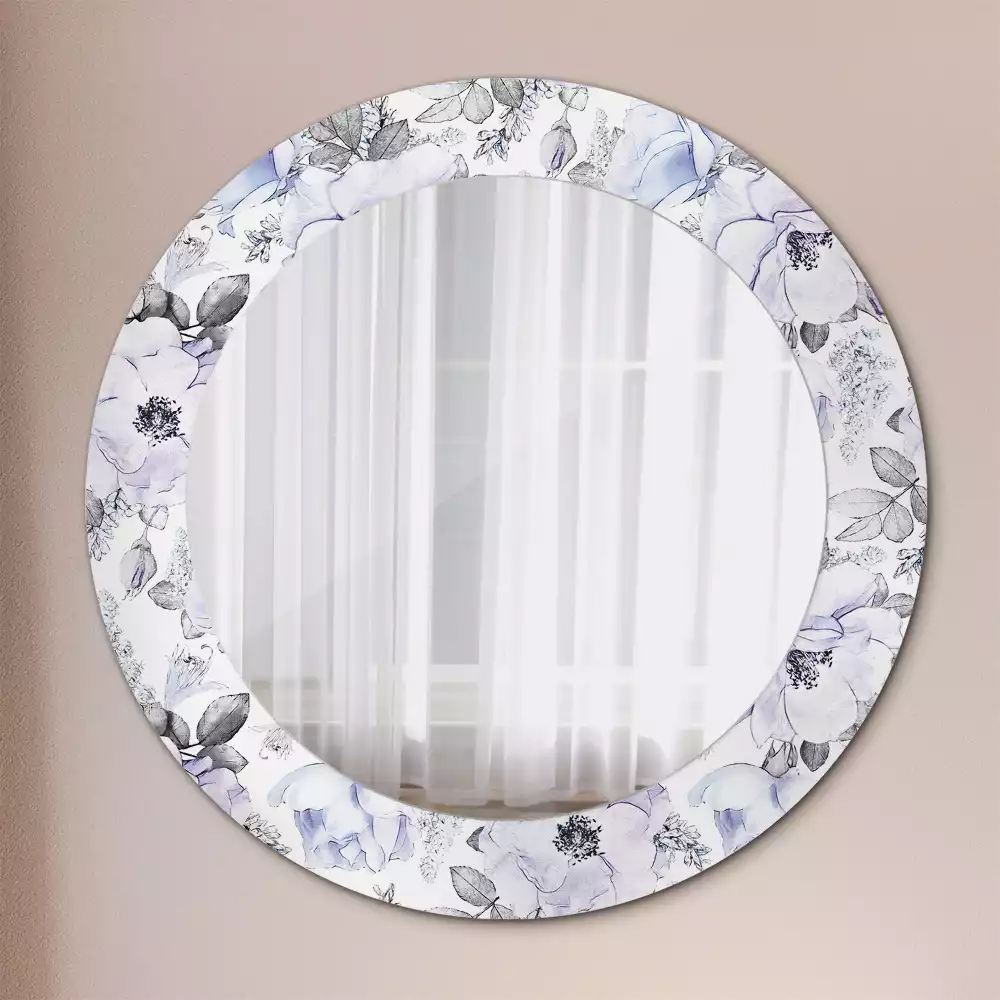Miroir rond avec décoration Roses bleues