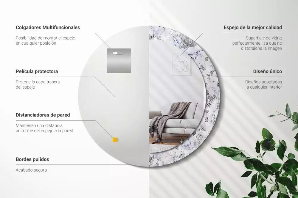 Miroir rond avec décoration Roses bleues