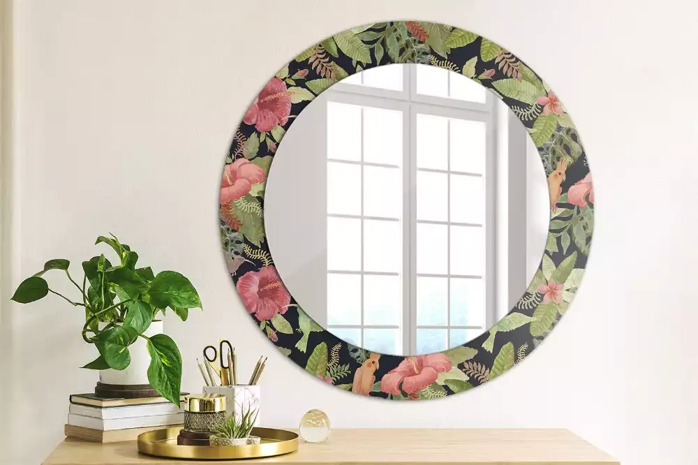 Miroir rond imprimé Fleurs d'hibiscus