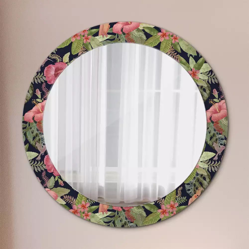 Miroir rond imprimé Fleurs d'hibiscus