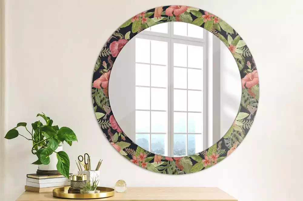 Miroir rond imprimé Fleurs d'hibiscus