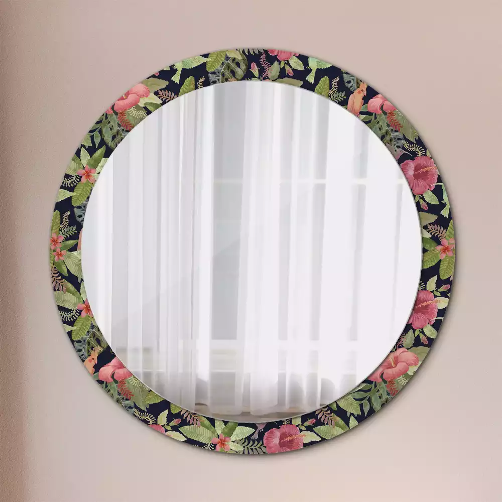Miroir rond imprimé Fleurs d'hibiscus