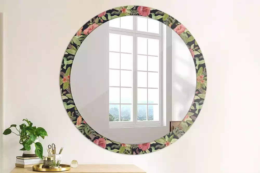 Miroir rond imprimé Fleurs d'hibiscus