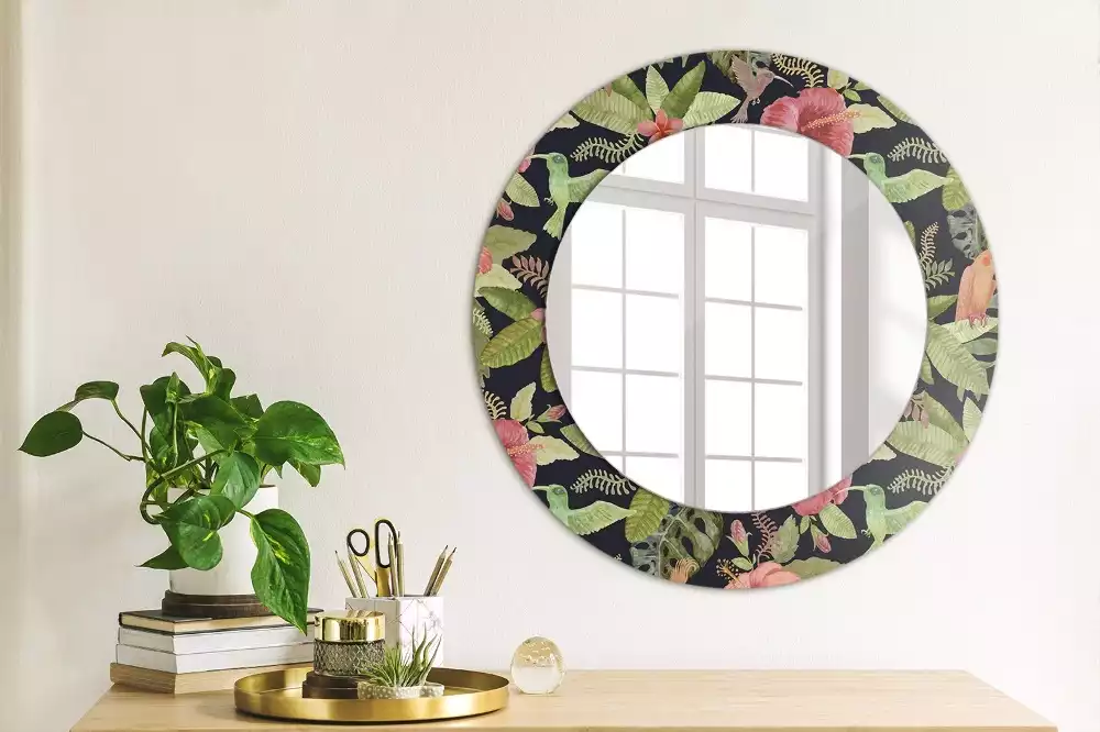 Miroir rond imprimé Fleurs d'hibiscus