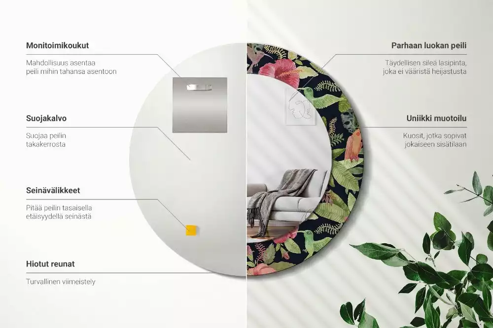 Miroir rond imprimé Fleurs d'hibiscus