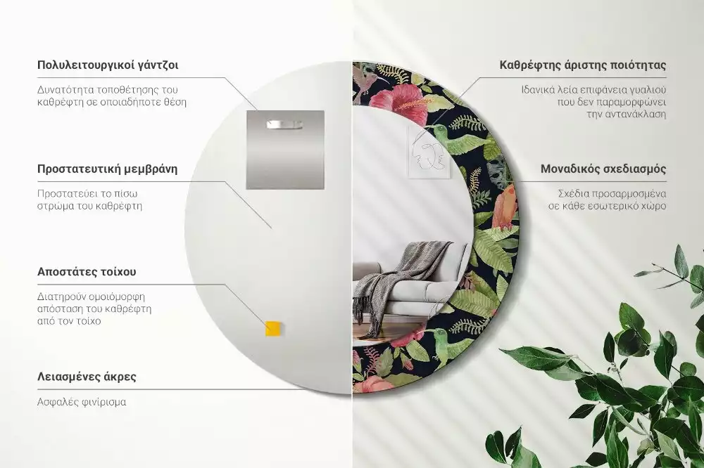 Miroir rond imprimé Fleurs d'hibiscus