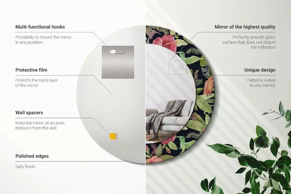 Miroir rond imprimé Fleurs d'hibiscus