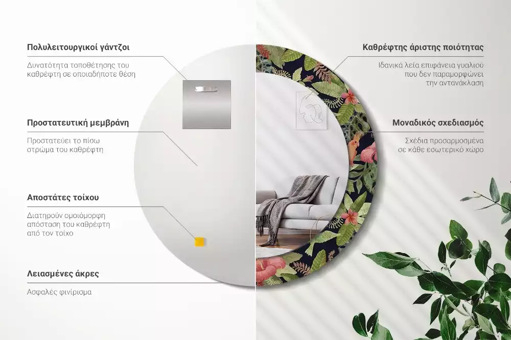 Miroir rond imprimé Fleurs d'hibiscus