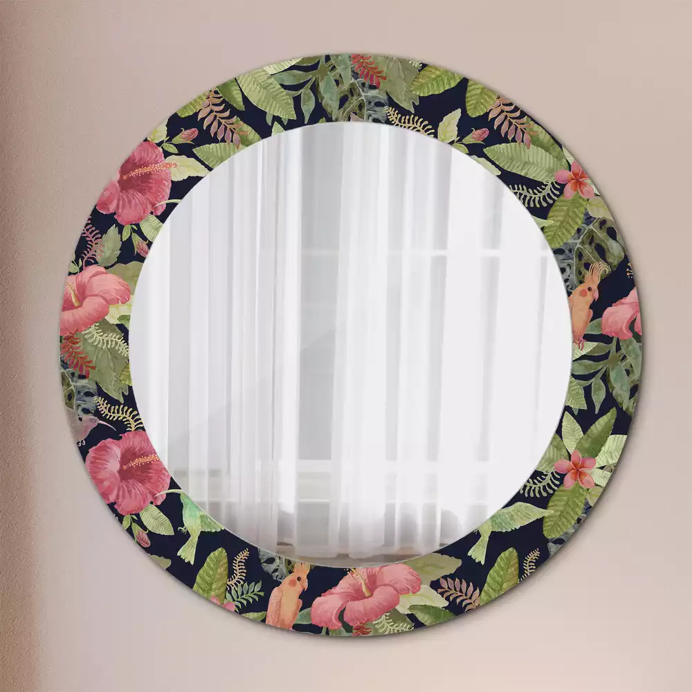 Miroir rond imprimé Fleurs d'hibiscus