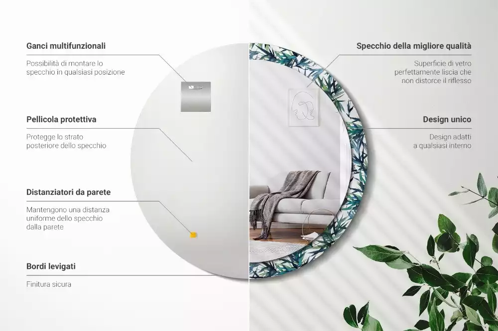 Miroir rond imprimé Palmiers bleus