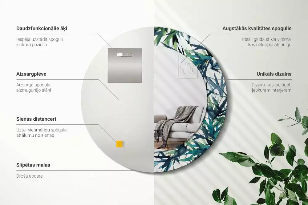 Miroir rond imprimé Palmiers bleus