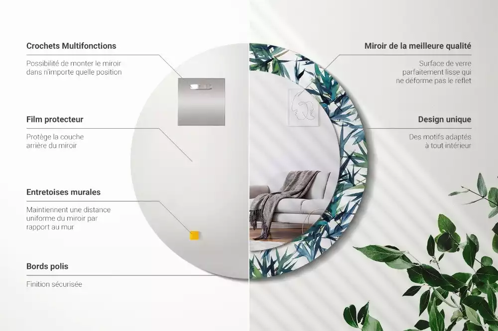 Miroir rond imprimé Palmiers bleus