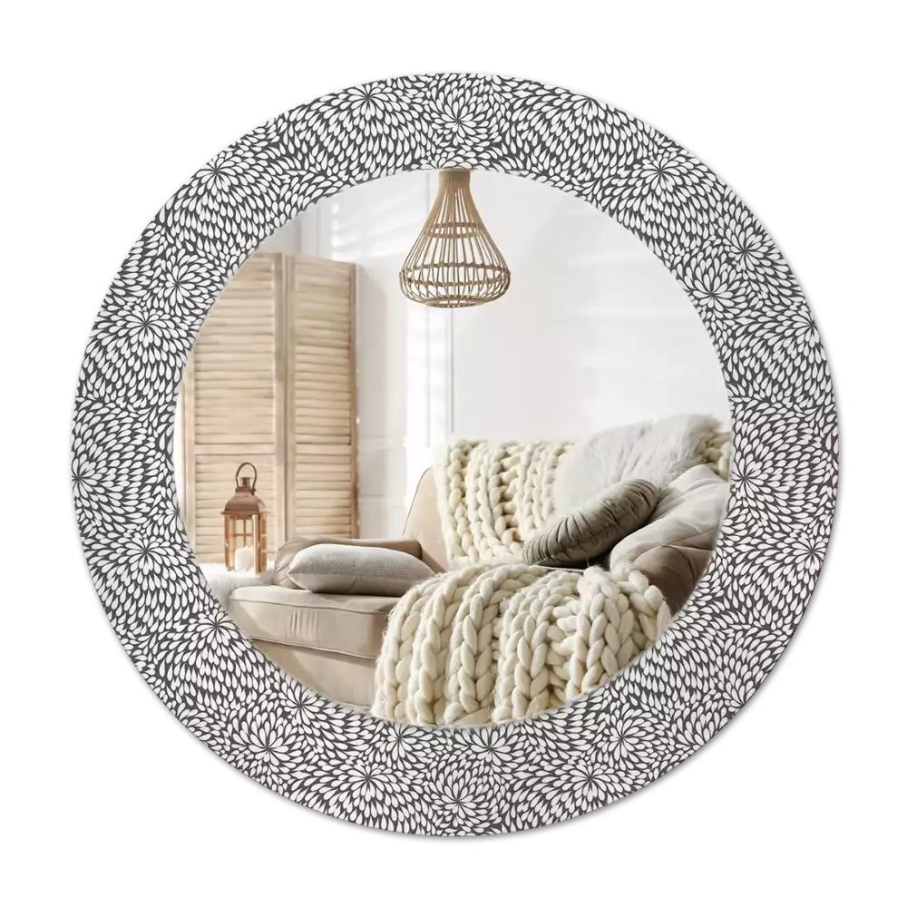 Miroir rond cadre avec impression Motif floral