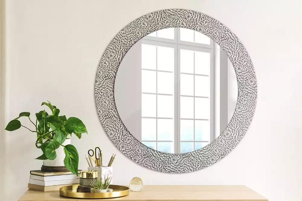 Miroir rond cadre avec impression Motif floral