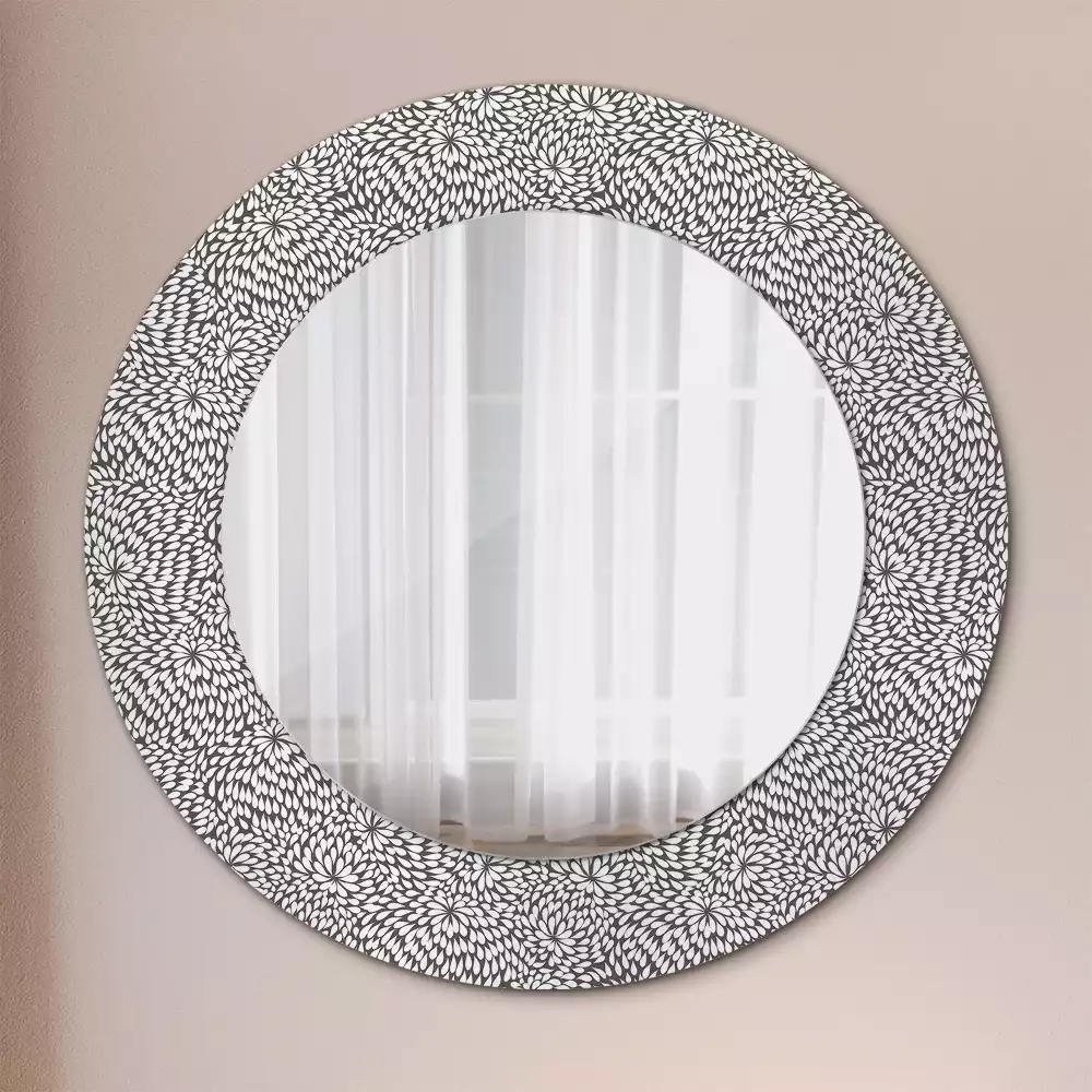 Miroir rond cadre avec impression Motif floral