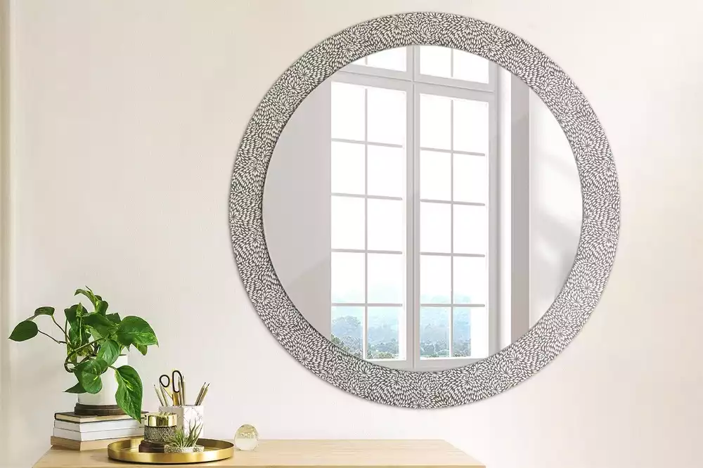 Miroir rond cadre avec impression Motif floral