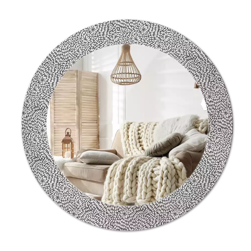 Miroir rond cadre avec impression Motif floral