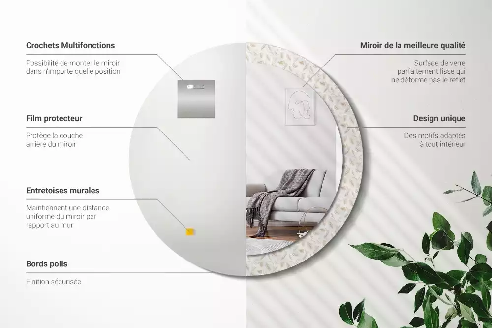 Miroir rond imprimé Plumes d'oiseaux