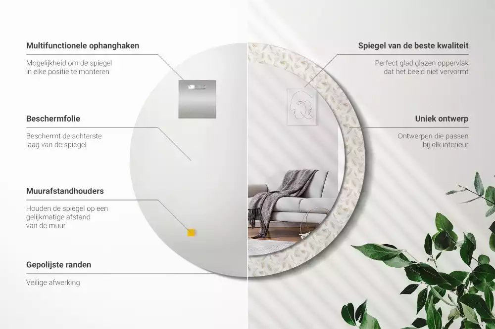 Miroir rond imprimé Plumes d'oiseaux