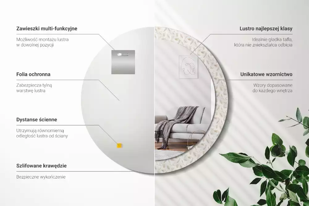 Miroir rond imprimé Plumes d'oiseaux