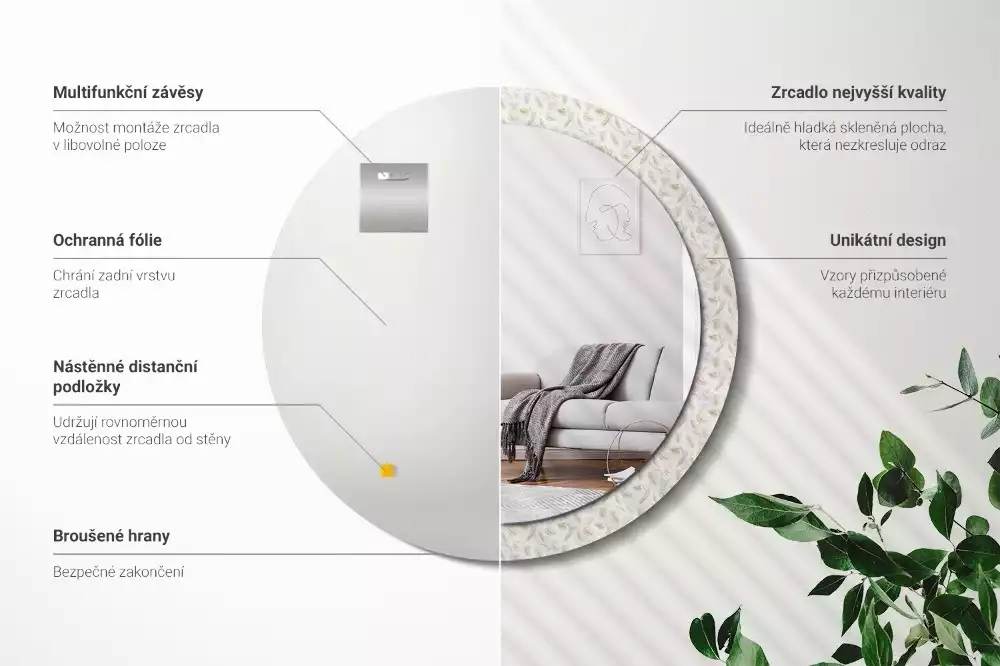 Miroir rond imprimé Plumes d'oiseaux