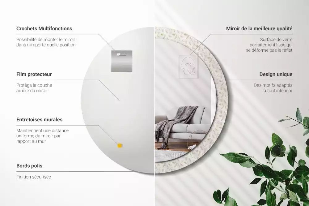Miroir rond imprimé Plumes d'oiseaux