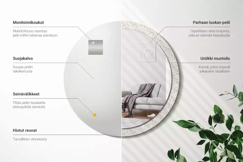 Miroir rond imprimé Plumes d'oiseaux