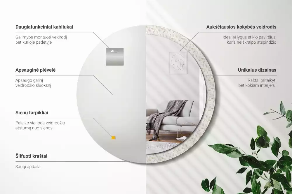 Miroir rond imprimé Plumes d'oiseaux