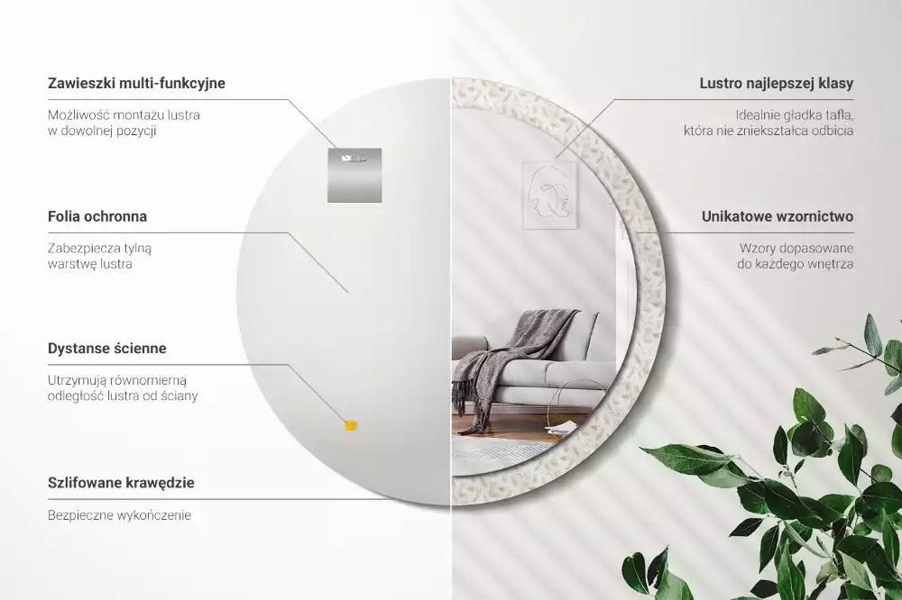 Miroir rond imprimé Plumes d'oiseaux