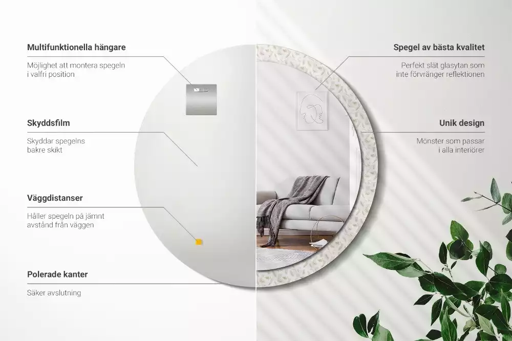 Miroir rond imprimé Plumes d'oiseaux