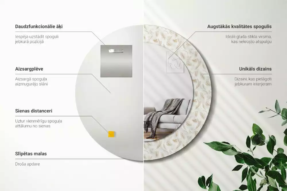 Miroir rond imprimé Plumes d'oiseaux