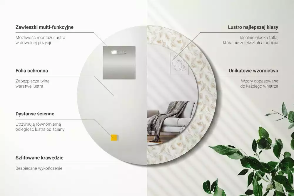 Miroir rond imprimé Plumes d'oiseaux