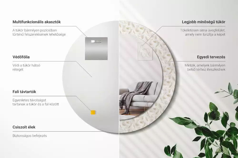 Miroir rond imprimé Plumes d'oiseaux