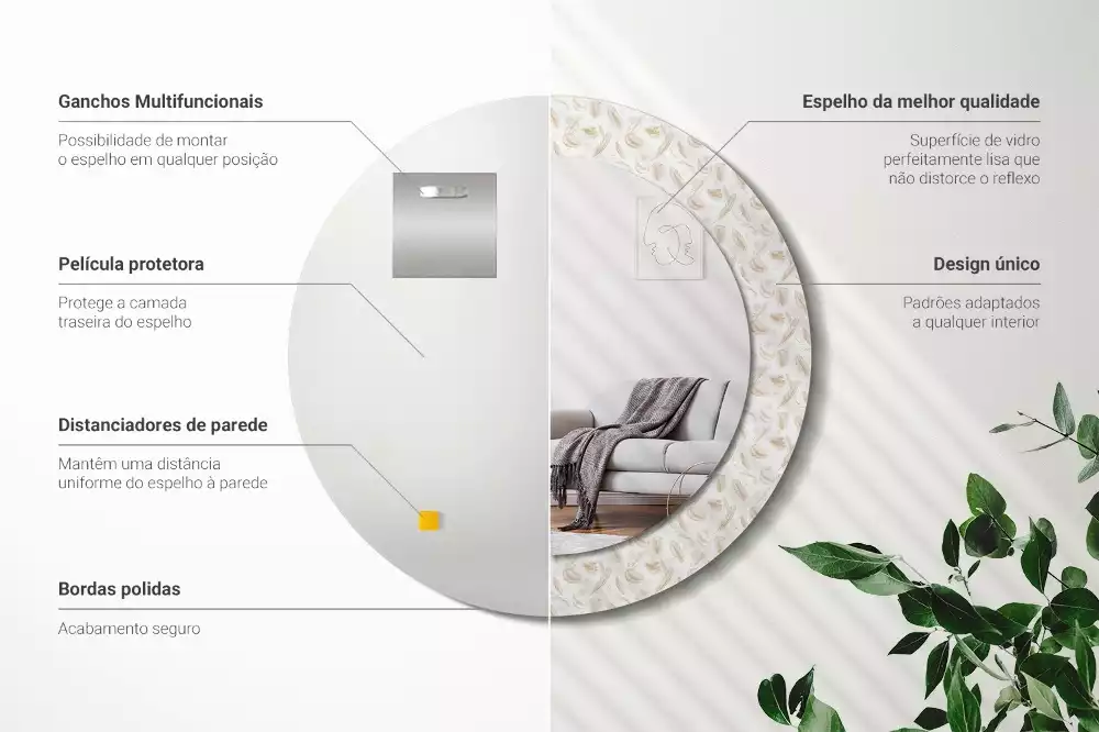 Miroir rond imprimé Plumes d'oiseaux