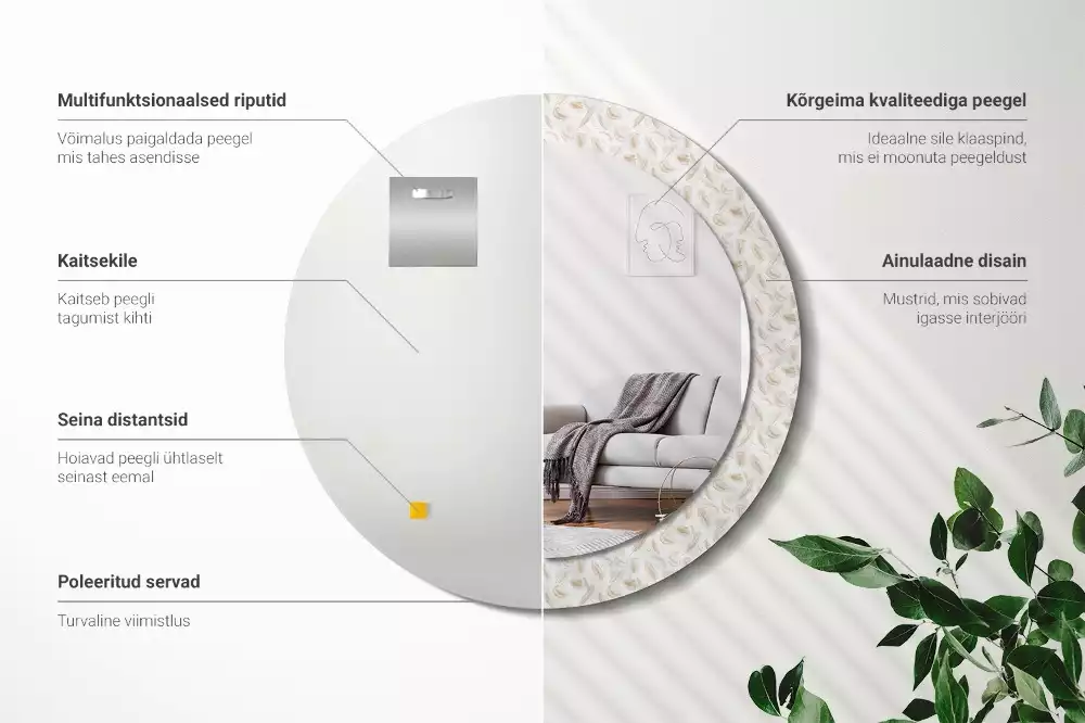 Miroir rond imprimé Plumes d'oiseaux