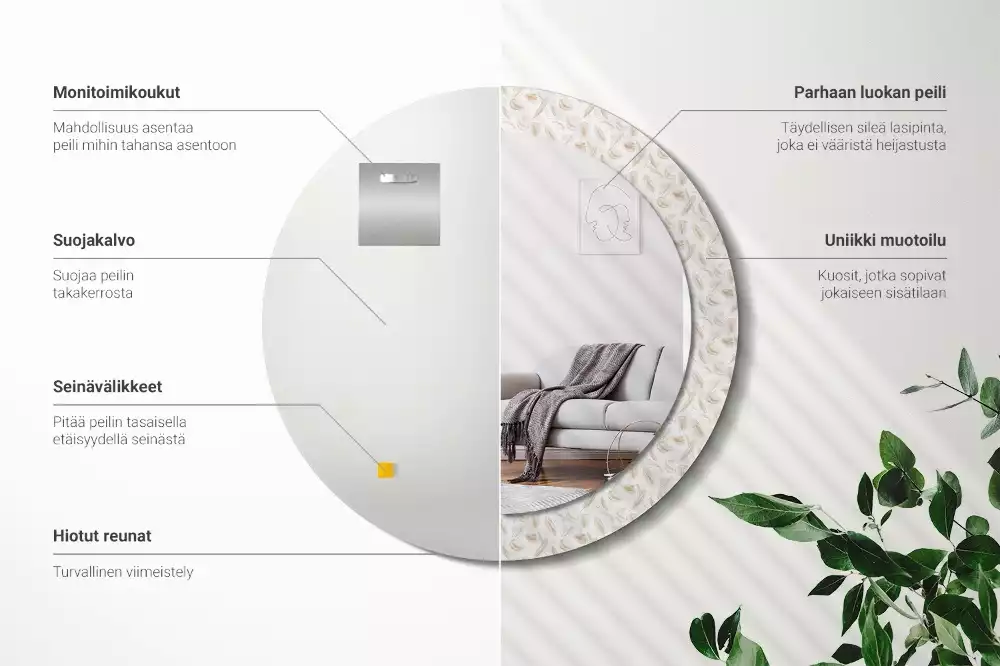 Miroir rond imprimé Plumes d'oiseaux