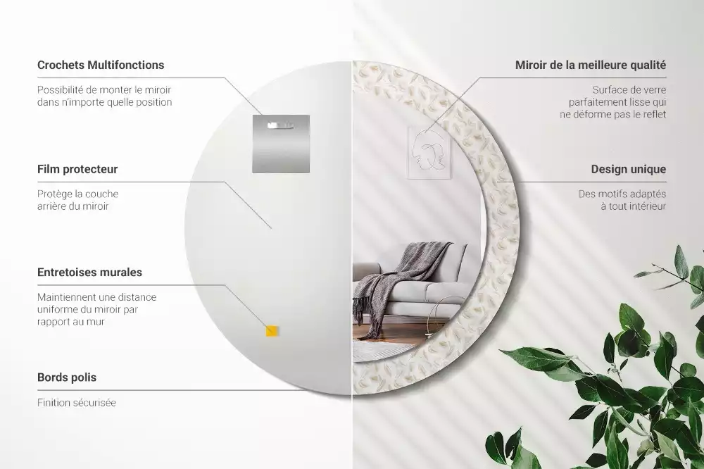 Miroir rond imprimé Plumes d'oiseaux