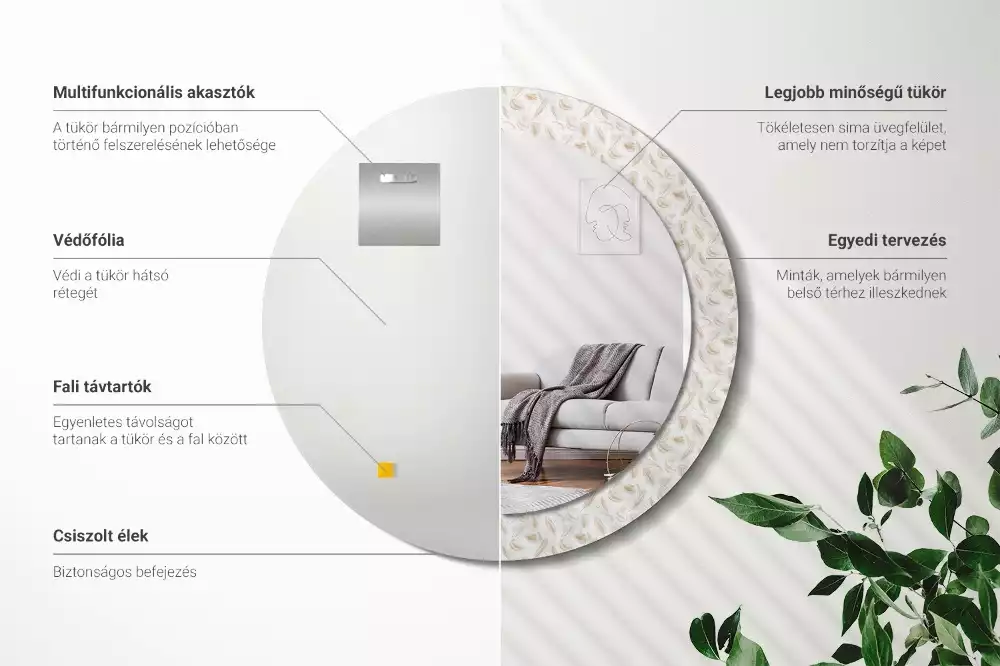 Miroir rond imprimé Plumes d'oiseaux