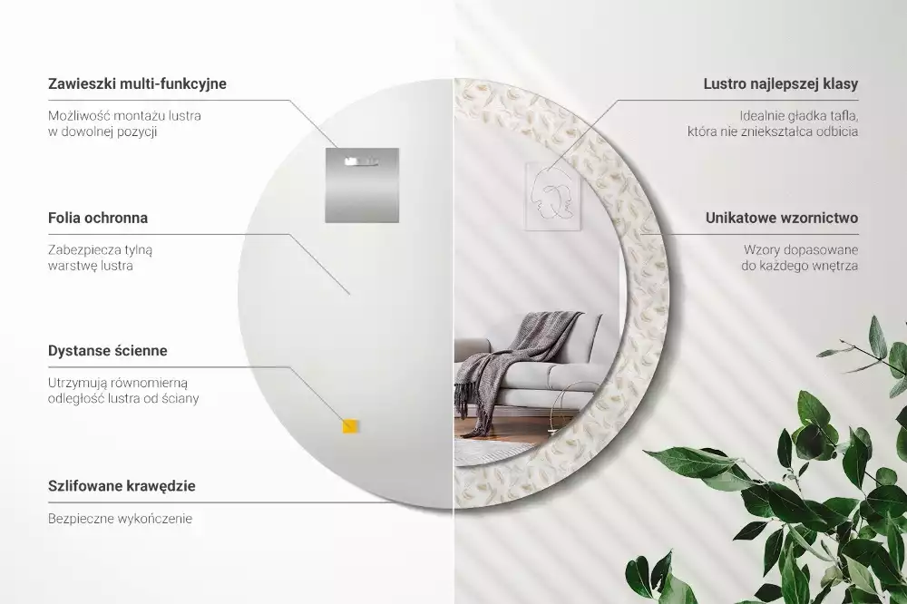 Miroir rond imprimé Plumes d'oiseaux