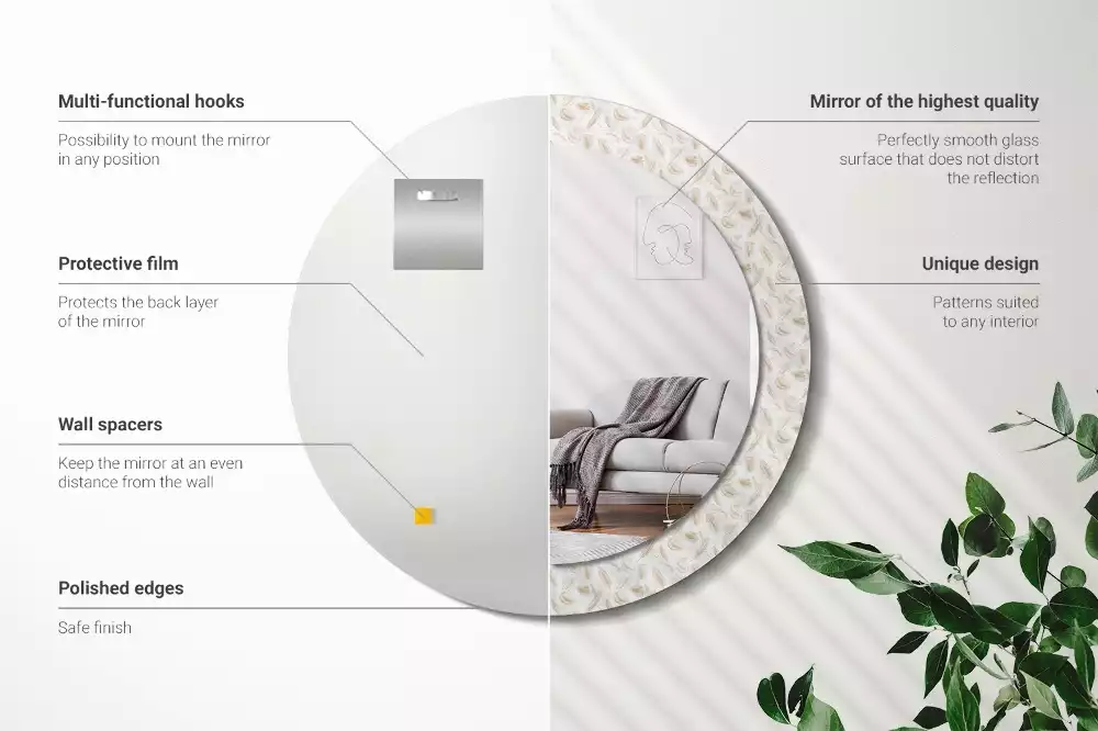 Miroir rond imprimé Plumes d'oiseaux