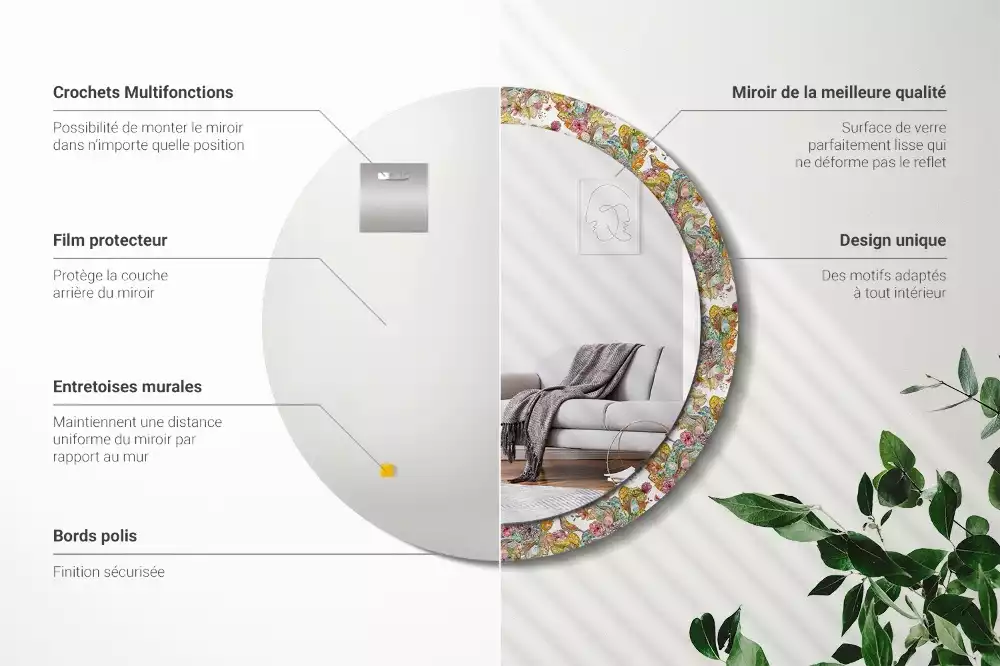 Miroir rond avec décoration Fleurs féeriques