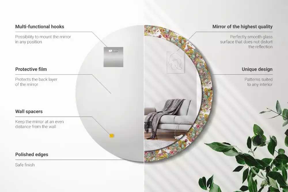 Miroir rond avec décoration Fleurs féeriques