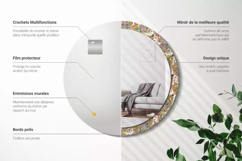 Miroir rond avec décoration Fleurs féeriques
